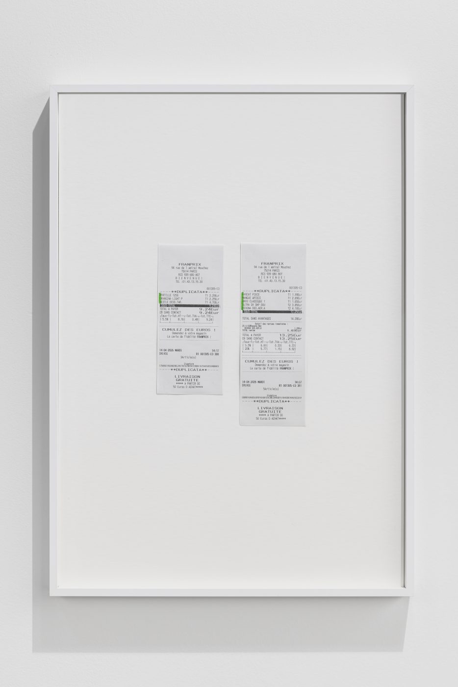 Charbel-joseph H. Boutros, Mon Amour, 2026. Supermarket receipts, marker. 60,5 x 43,5 x 3 cm. Unique (in a series)
