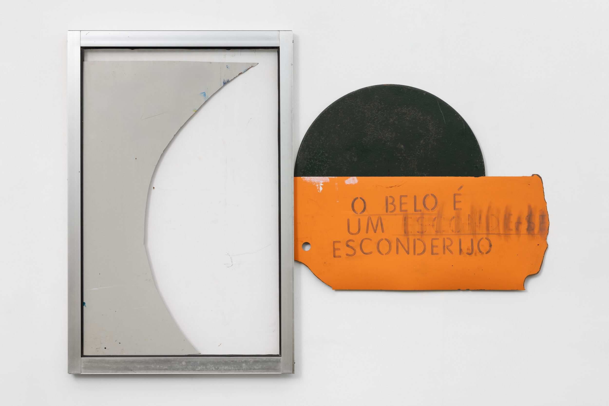João Louro, O belo é um esconderijo, 2026. Graphite on Formica, aluminium window and metal plate. 106 x 105 cm. Unique
