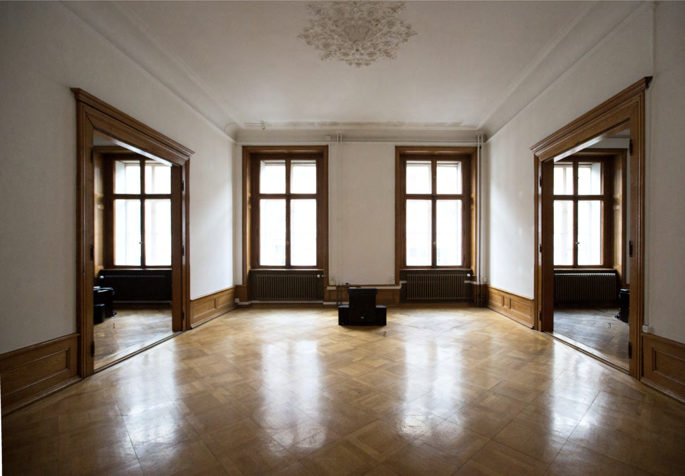 Daniel Gustav Cramer, Coasts, 2016. Six sound systems inside a floor of a house. Installation view Art Basel Parcours, Switzerland
