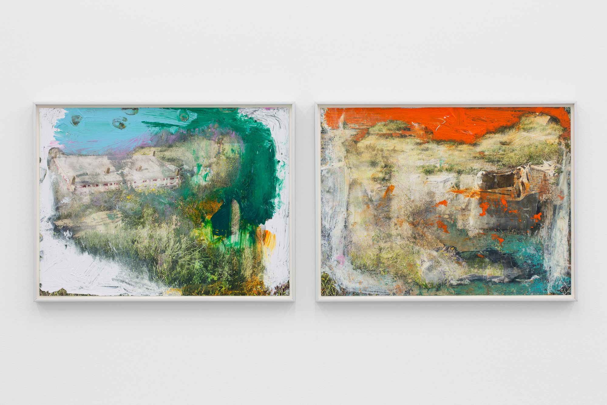 Carlos Bunga, Homeless #5; Homeless #1, 2021. Acrylic on chromogenic color print. 30 x 40 cm (each)