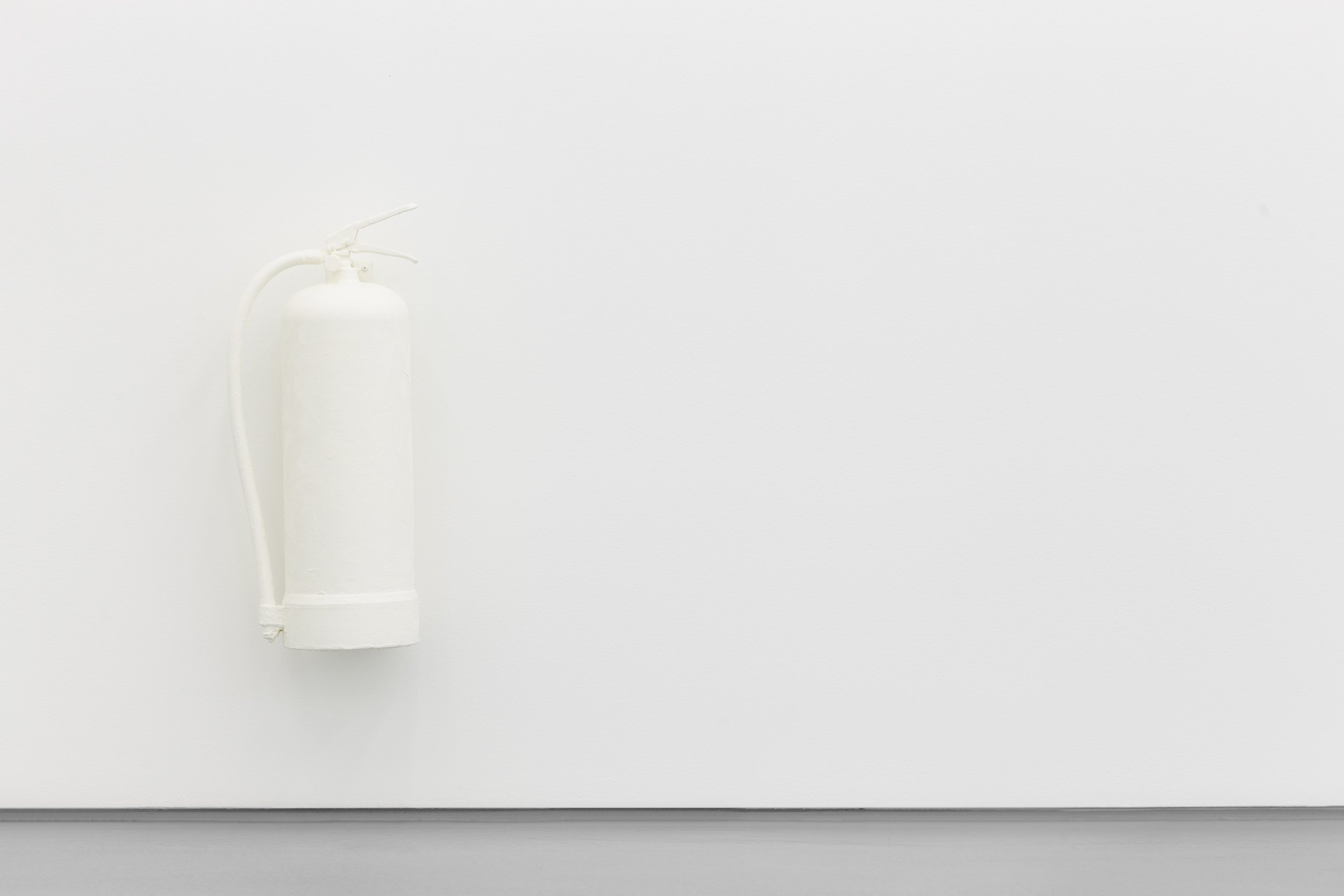 John Wood and Paul Harrison, White fire extinguisher, 2018. Fire extinguisher, oil paint. 60 x 20 x 20 cm. Unique
