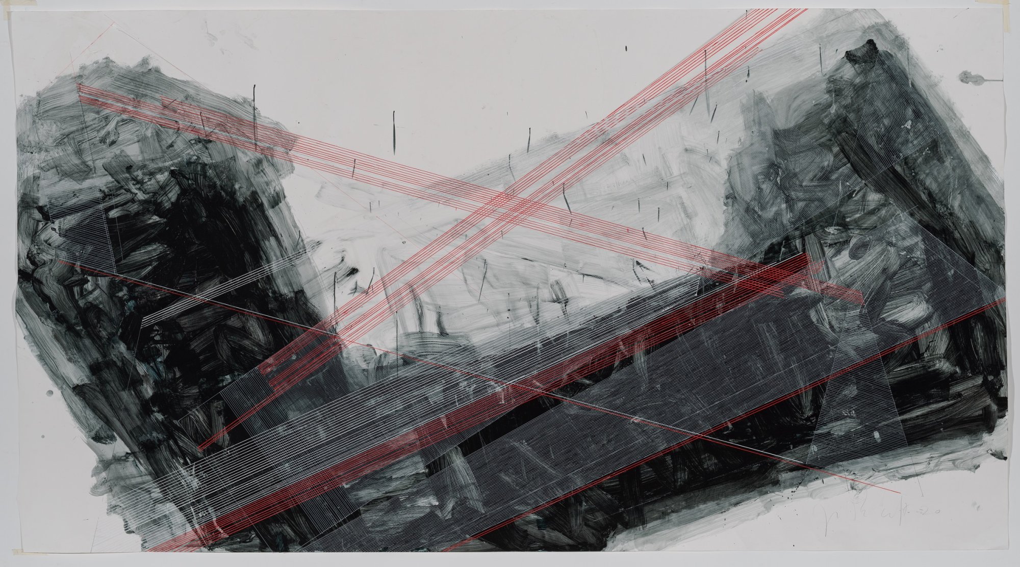 José Pedro Croft, Untitled, 2020. Varnish and Indian ink. 153 x 275 cm. Unique
