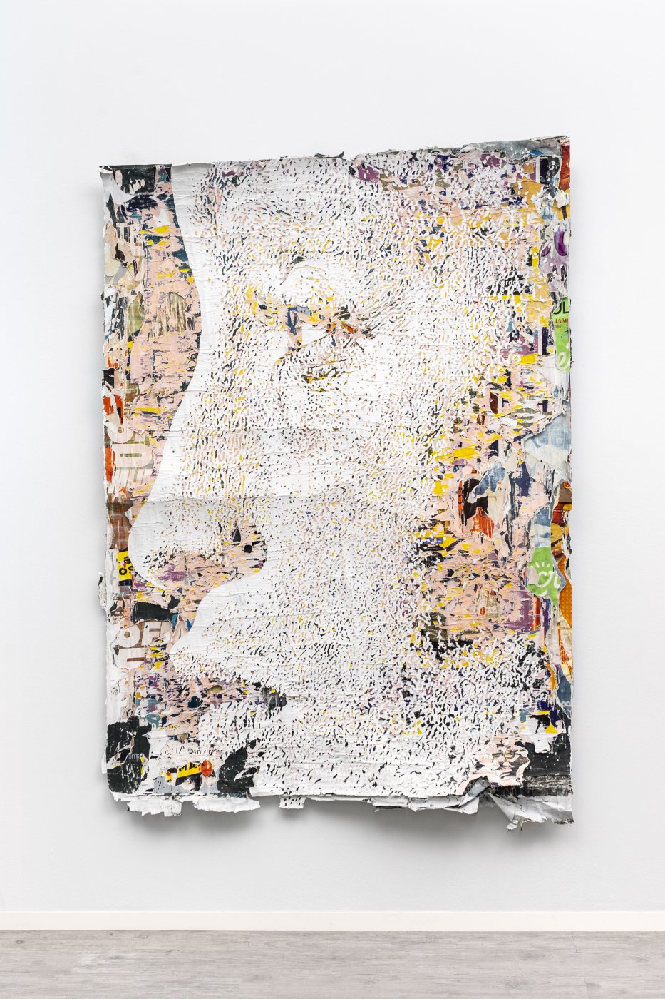 Alexandre Farto aka Vhils, Beam Series #18, 2021. Hand-carved advertising posters. 187 x 131 cm. Unique
