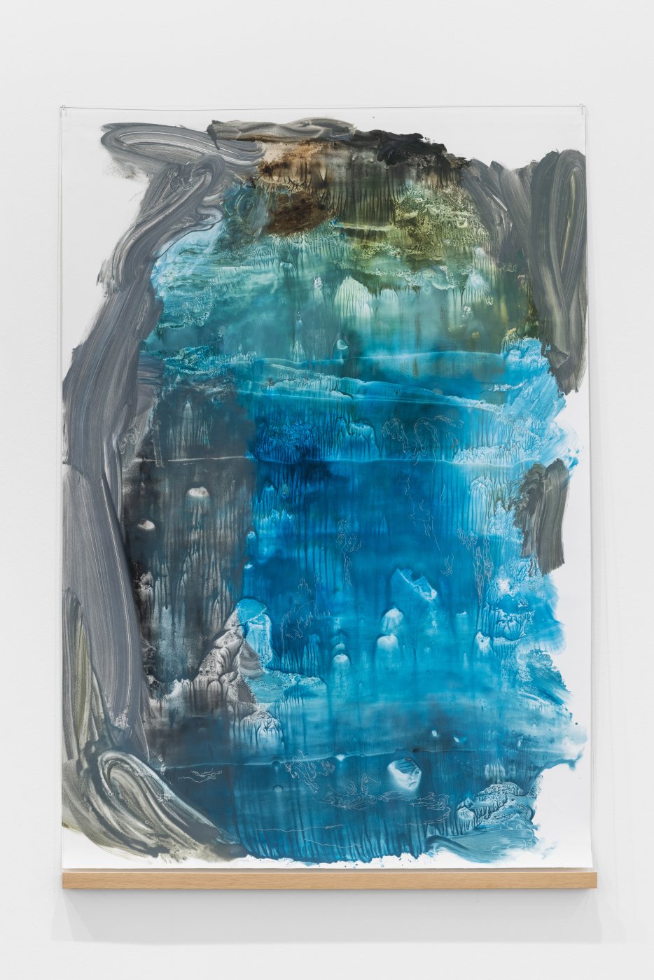 Susanne S. D. Themlitz, Não acredito em fantasmas, mas (after the Ghosts of the Anthropocene), 2023. Oil on canvas, engraving on glass, wood. 136 x 91,5 x 3 cm. Unique
