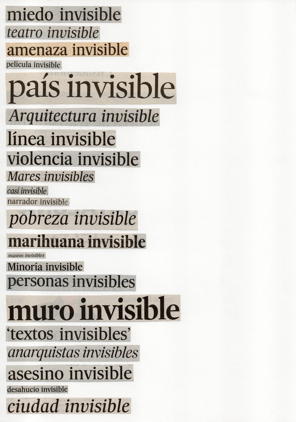 Ignasi Aballí, Listado (Invisible) III, 2022. Digital print on Forex. 150 x 105 x 5 cm.
