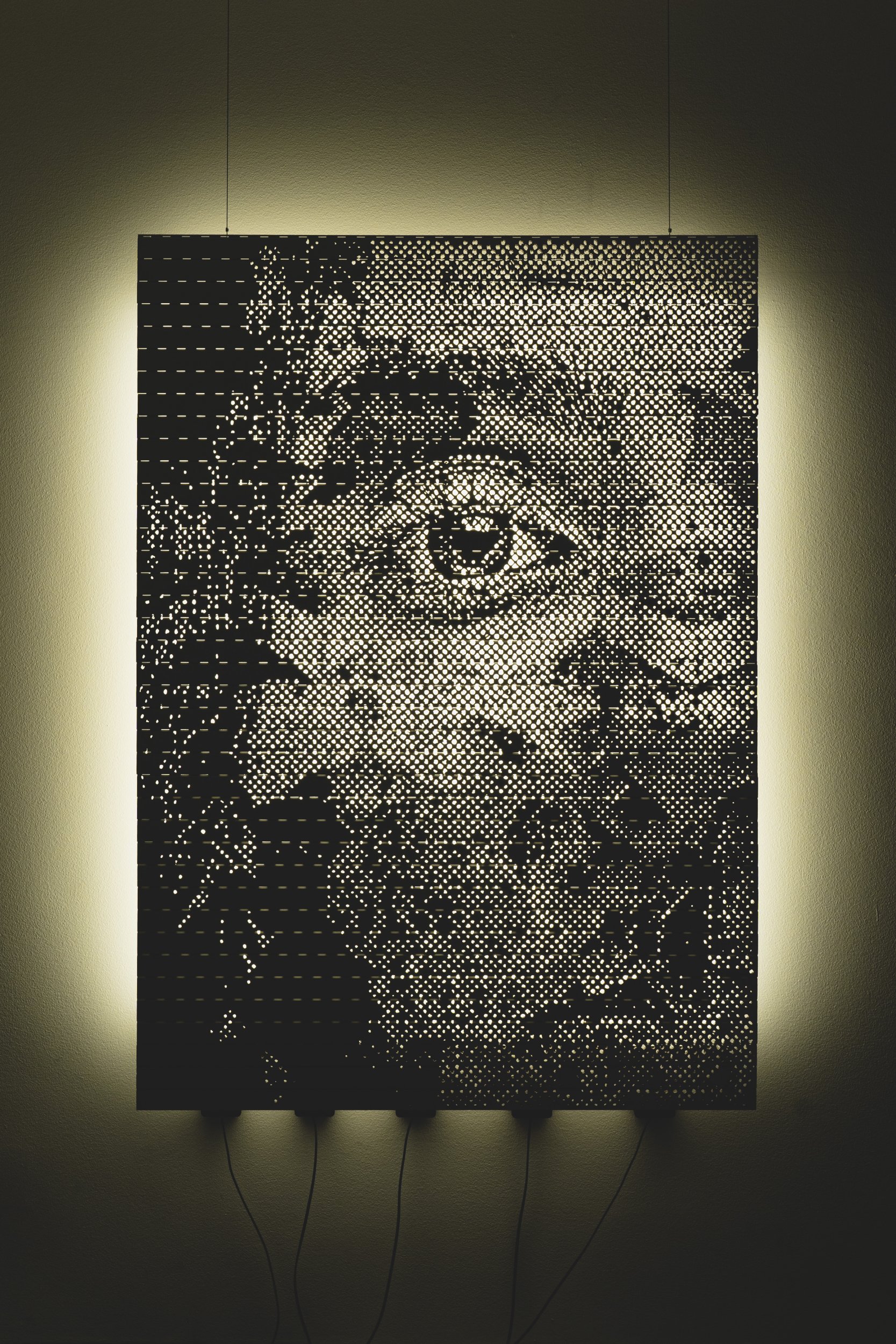 Alexandre Farto aka Vhils, Blinder Series #05, 2024. Die-cut blinds and tubular lights. 170 x 120 x 12 cm. © Alexander Silva
