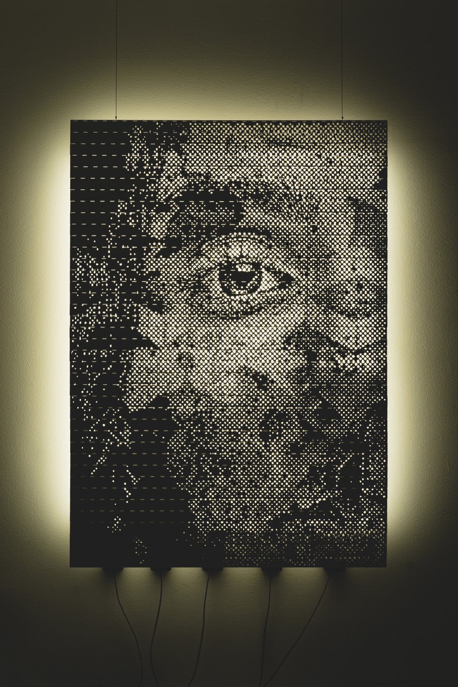 Alexandre Farto aka Vhils, Blinder Series #05, 2024. Die-cut blinds and tubular lights. 170 x 120 x 12 cm. © Alexander Silva

