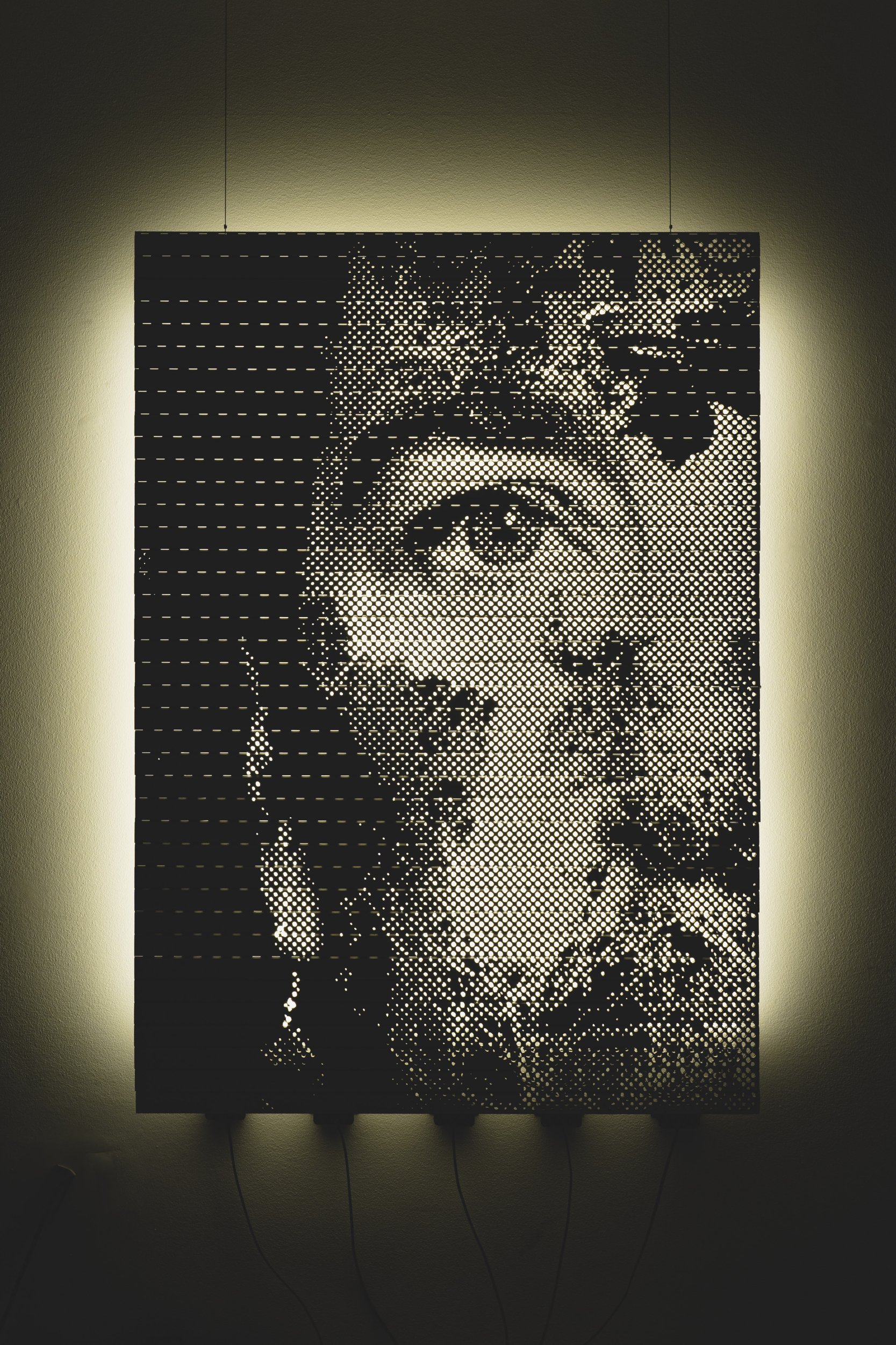 Alexandre Farto aka Vhils, Blinder Series #04, 2024. Die-cut blinds and tubular lights. 170 x 120 x 12 cm © Alexander Silva
