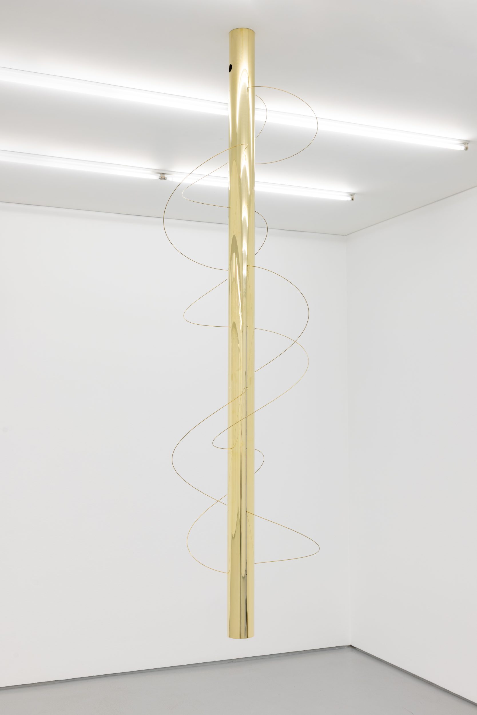 Joana Escoval, armonia I, 2025. Brass, air. 200 x ø 48,5 cm. Unique

