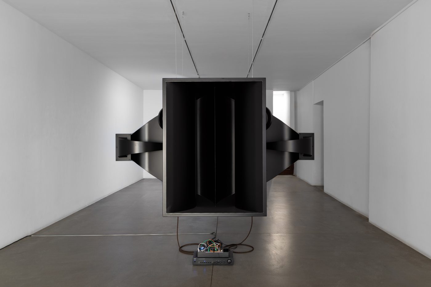 João Pimenta Gomes, Double Fantasy, 2025. Eurorack modular synthesizer, Western Electric 16A replica, NAD C 316BEE. 158 × 240 × 72 cm. Unique.
