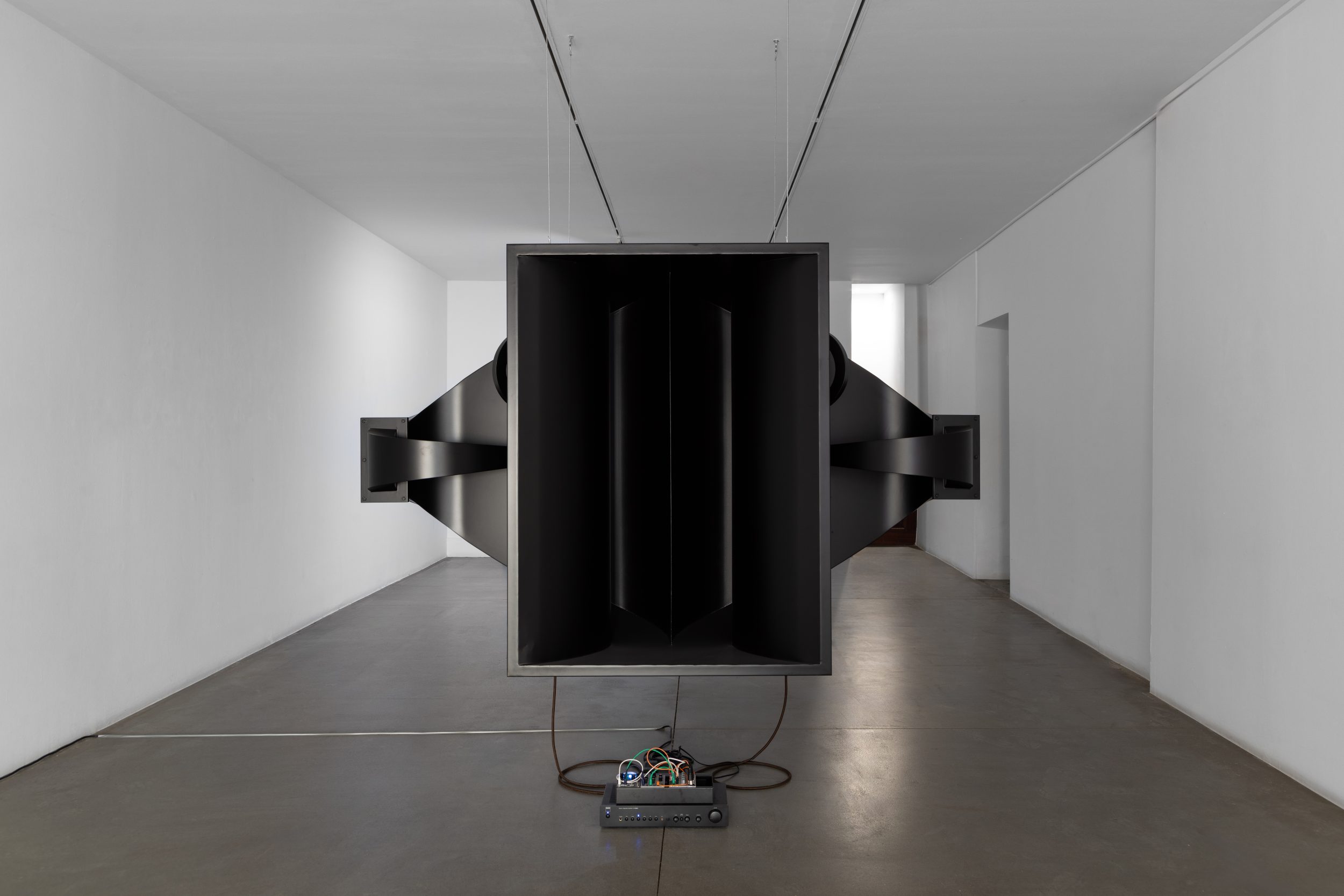 João Pimenta Gomes, Double Fantasy, 2025. Eurorack modular synthesizer, Western Electric 16A replica, NAD C 316BEE. 158 × 240 × 72 cm. Unique.
