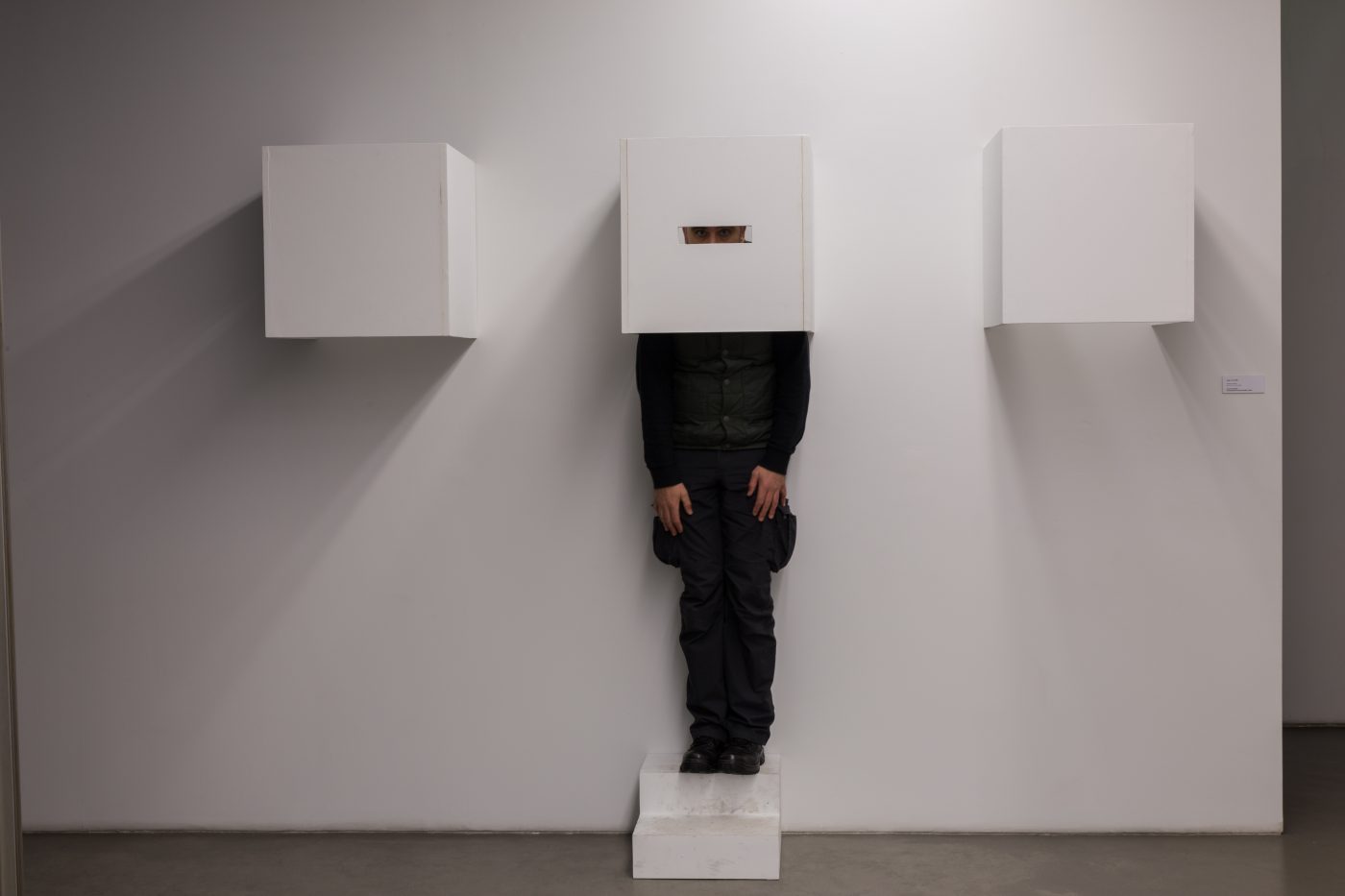 Ana Vieira, Vigia I, II, III, 2008. 3 elements and painted wooden ladder. 3 x (55 x 51 x 51 cm)
