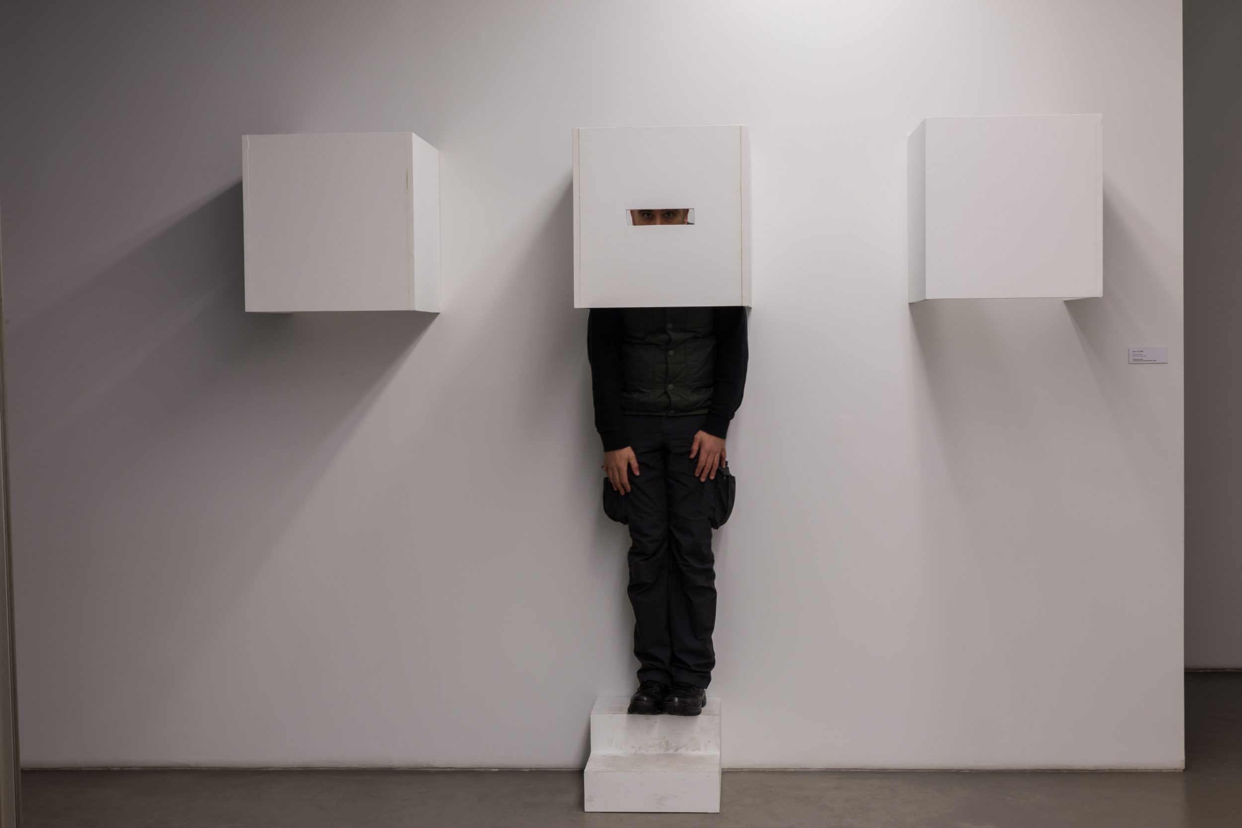 Ana Vieira, Vigia I, II, III, 2008. 3 elements and painted wooden ladder. 3 x (55 x 51 x 51 cm)
