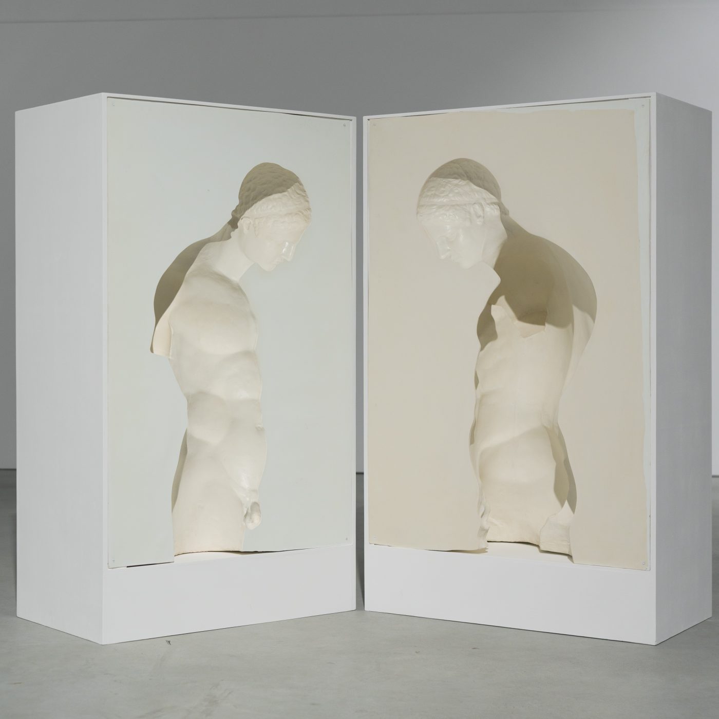 Ana Vieira, Ensaios, 2000. Box, fiberglass, and painted wood. Two elements. 127 x 78 x 40 cm.
