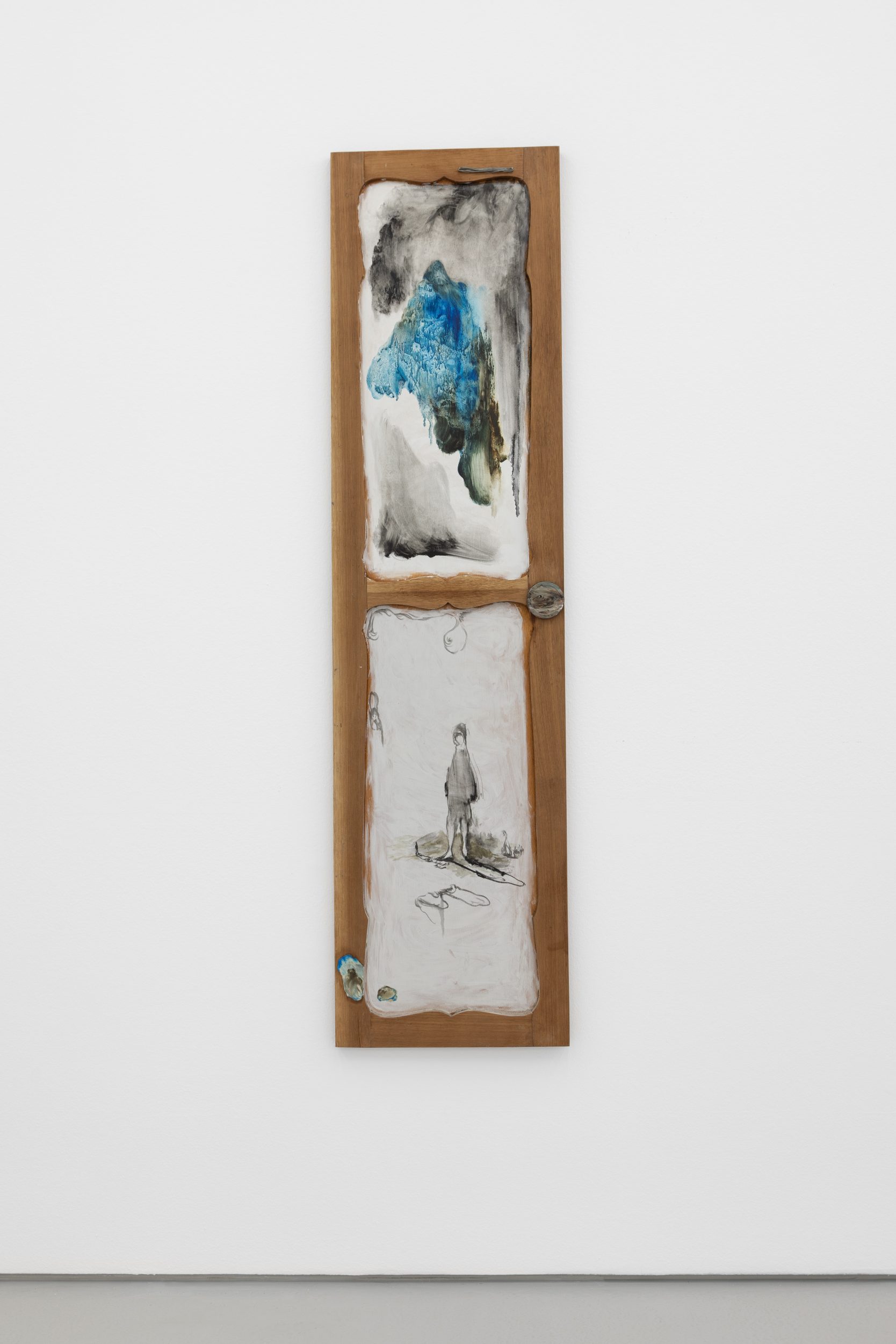 Susanne S. D. Themlitz, Flowers Appear, 2025. Oil and acrylic on wood and metal, nails, wire. 159 x 41 x 2 cm.
