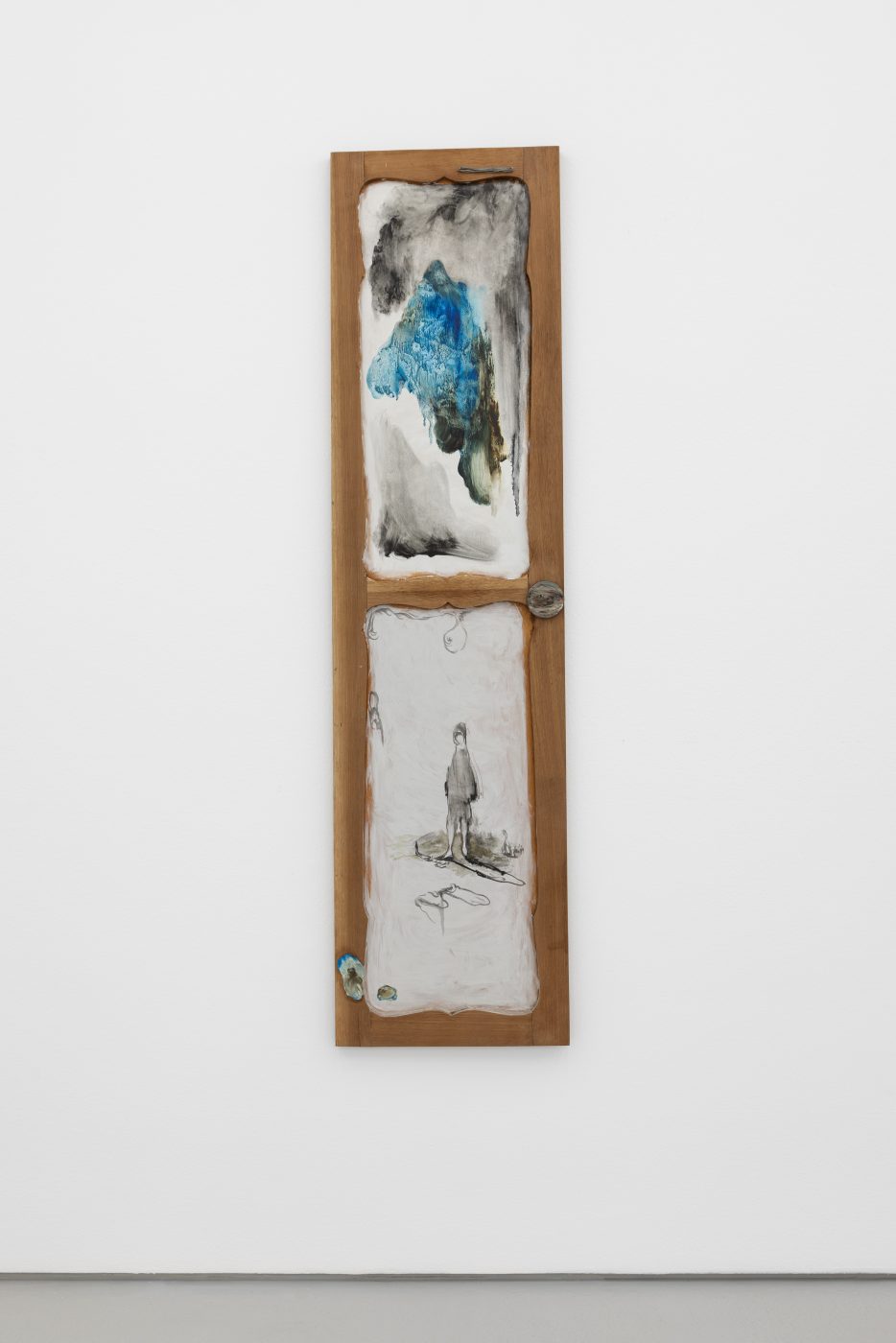 Susanne S. D. Themlitz, Flowers Appear, 2025. Oil and acrylic on wood and metal, nails, wire. 159 x 41 x 2 cm.
