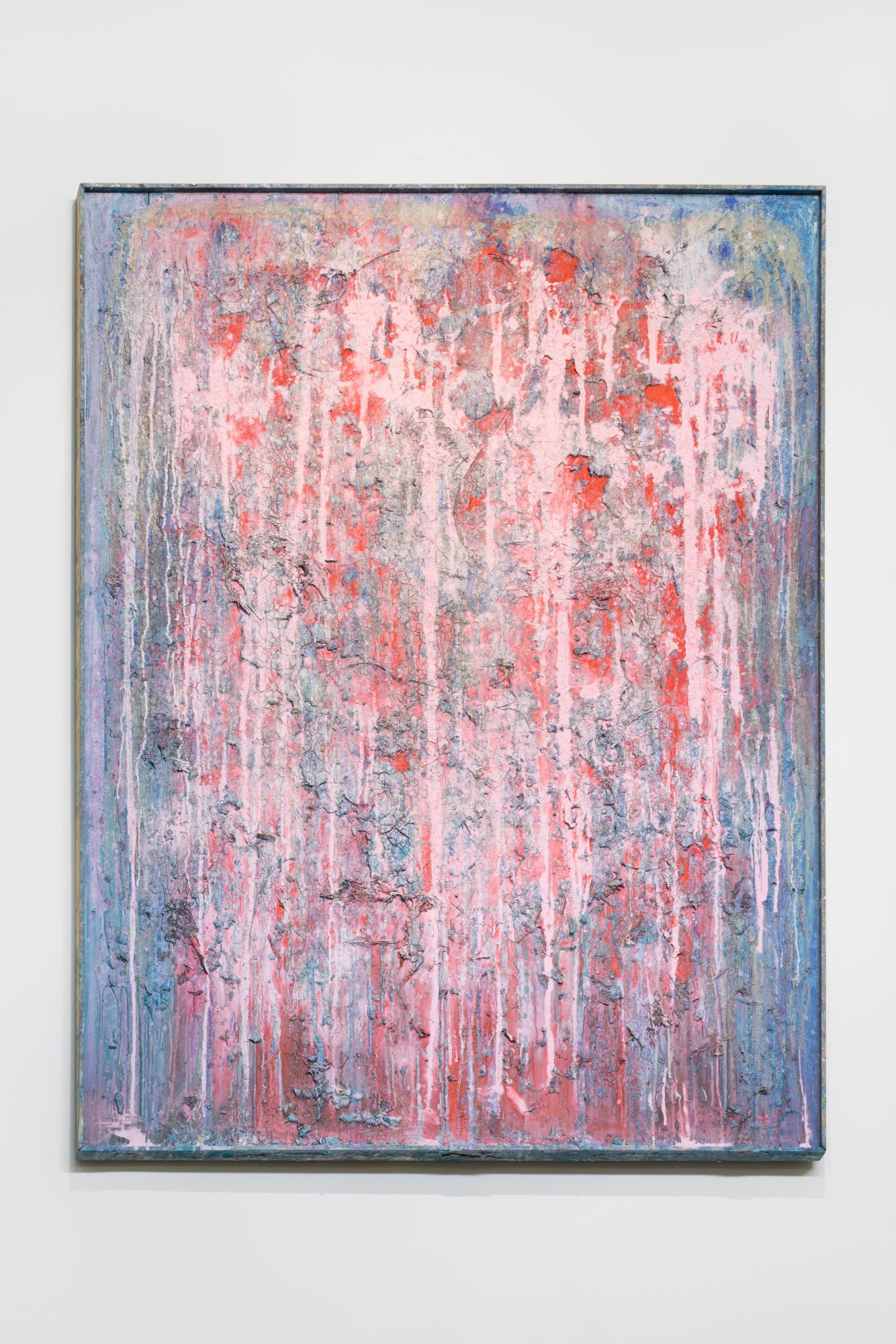 Carlos Bunga, Construcción pictórica, 2025. Latex paint, tempera, leaves, waste and glue on wood. 200 x 150 x 3 cm
