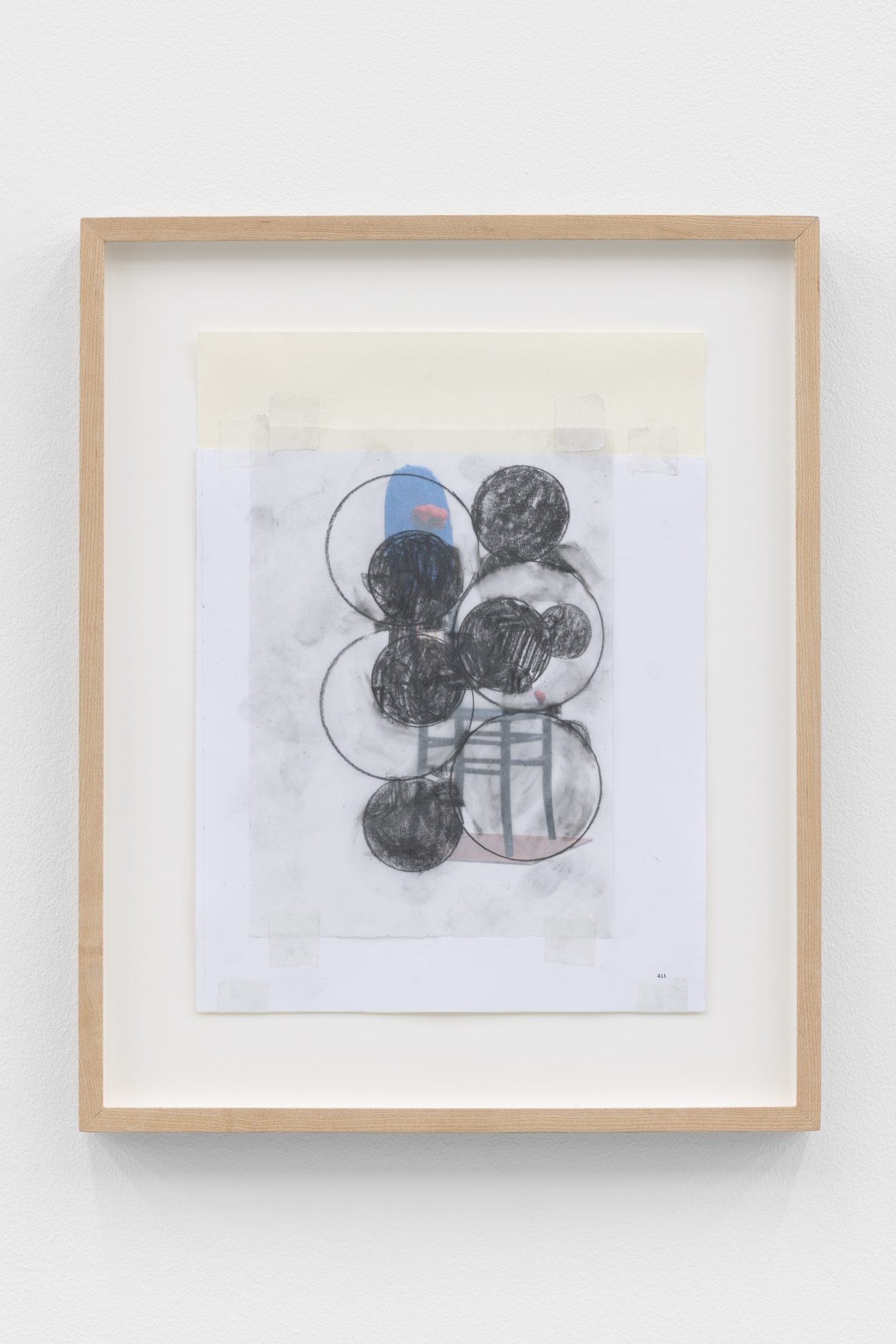 Carlos Bunga, Dona asseguda i infant de Joan Miró (1967), 2023. Graphite and collage on offset print. 37,5 x 30,5 cm x 3 cm (framed). Unique
