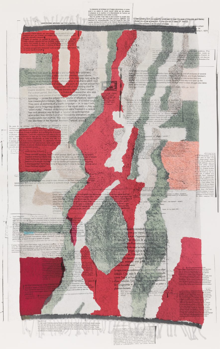 Céline Condorelli, Integrations (Reading), 2023. Ink and coloured pencil on 100% cotton paper. 100 x 63,5 x 5 cm. Unique.
