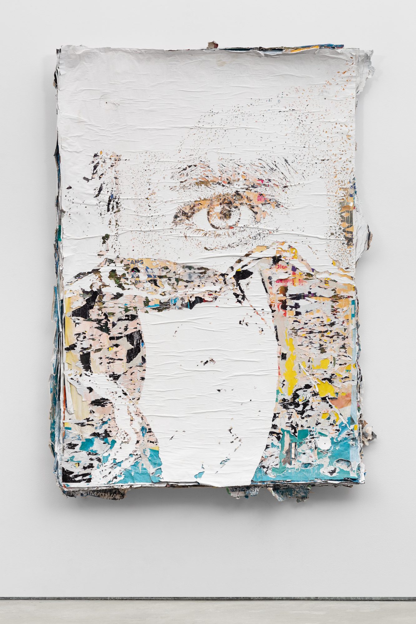 Alexandre Farto aka Vhils, Contemplate Series #07, 2022. Hand-carved advertising poster. 196 x 162 x 7 cm. Unique
