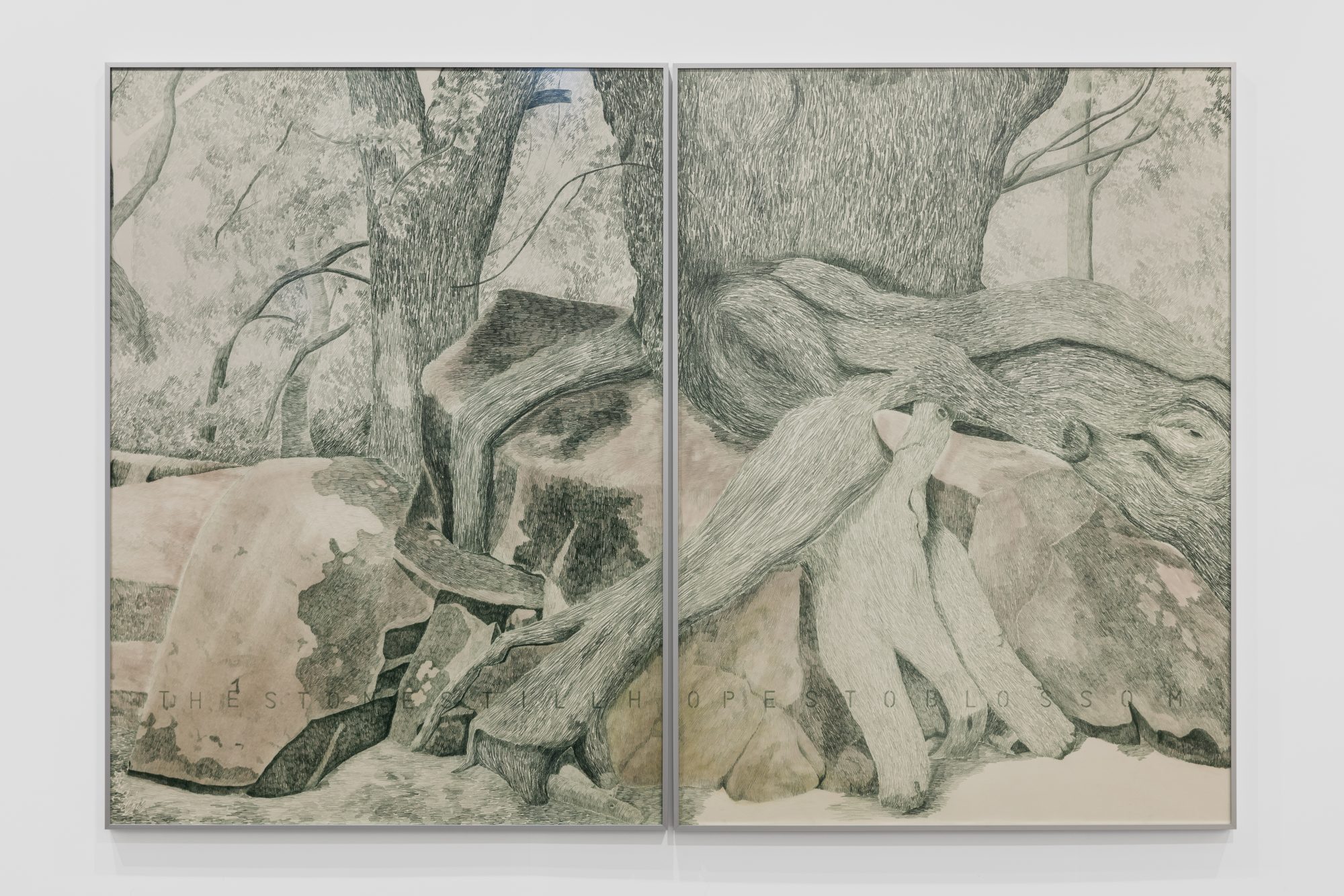 Gabriela Albergaria, Colaborações #2, 2026. Colour pencil on paper (HeritageWoodfree Bookwhite 315gsm). 137 x 202 x 3 cm (framed). Uni