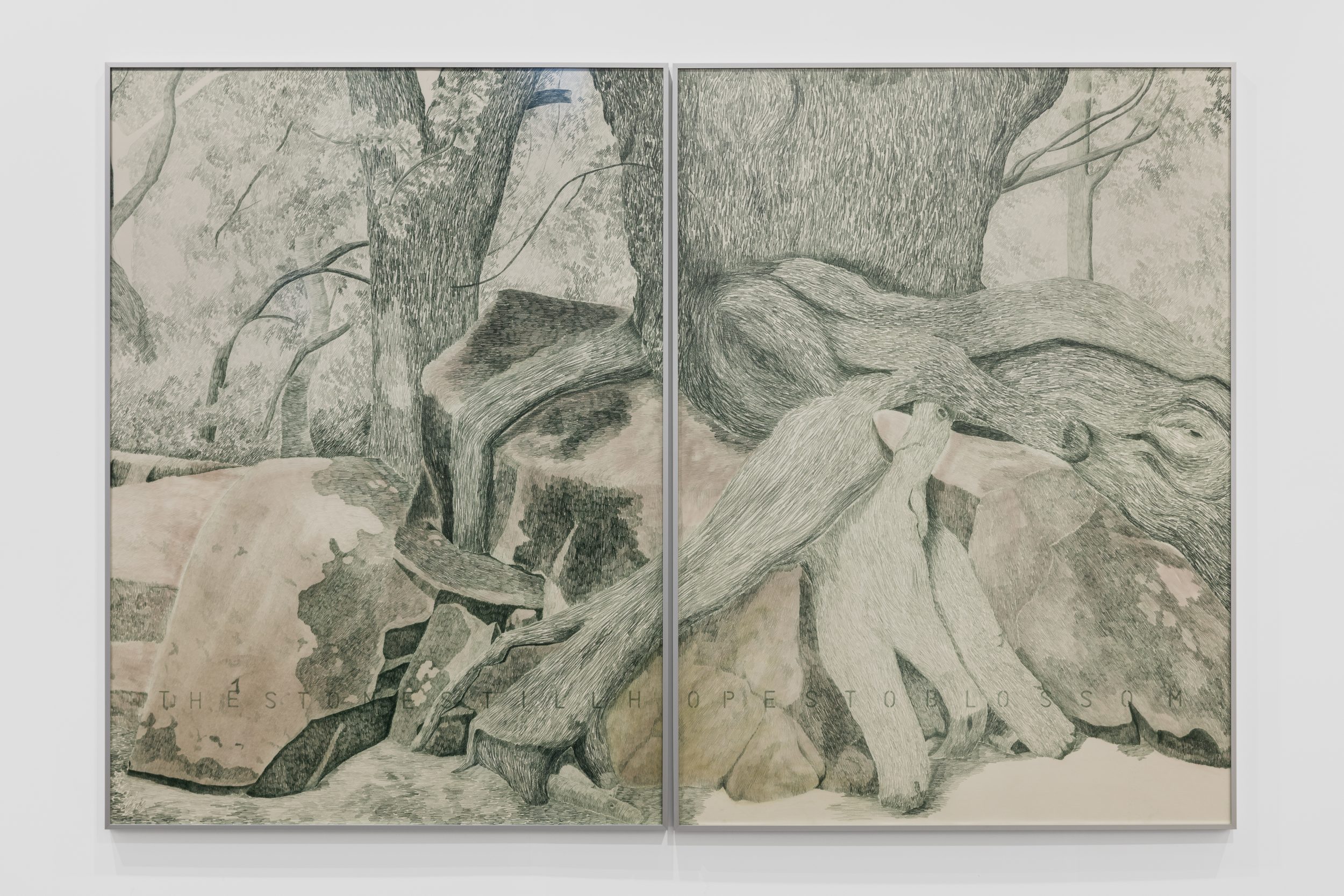Gabriela Albergaria, Colaborações #2, 2026. Colour pencil on paper (HeritageWoodfree Bookwhite 315gsm). 137 x 202 x 3 cm (framed). Uni
