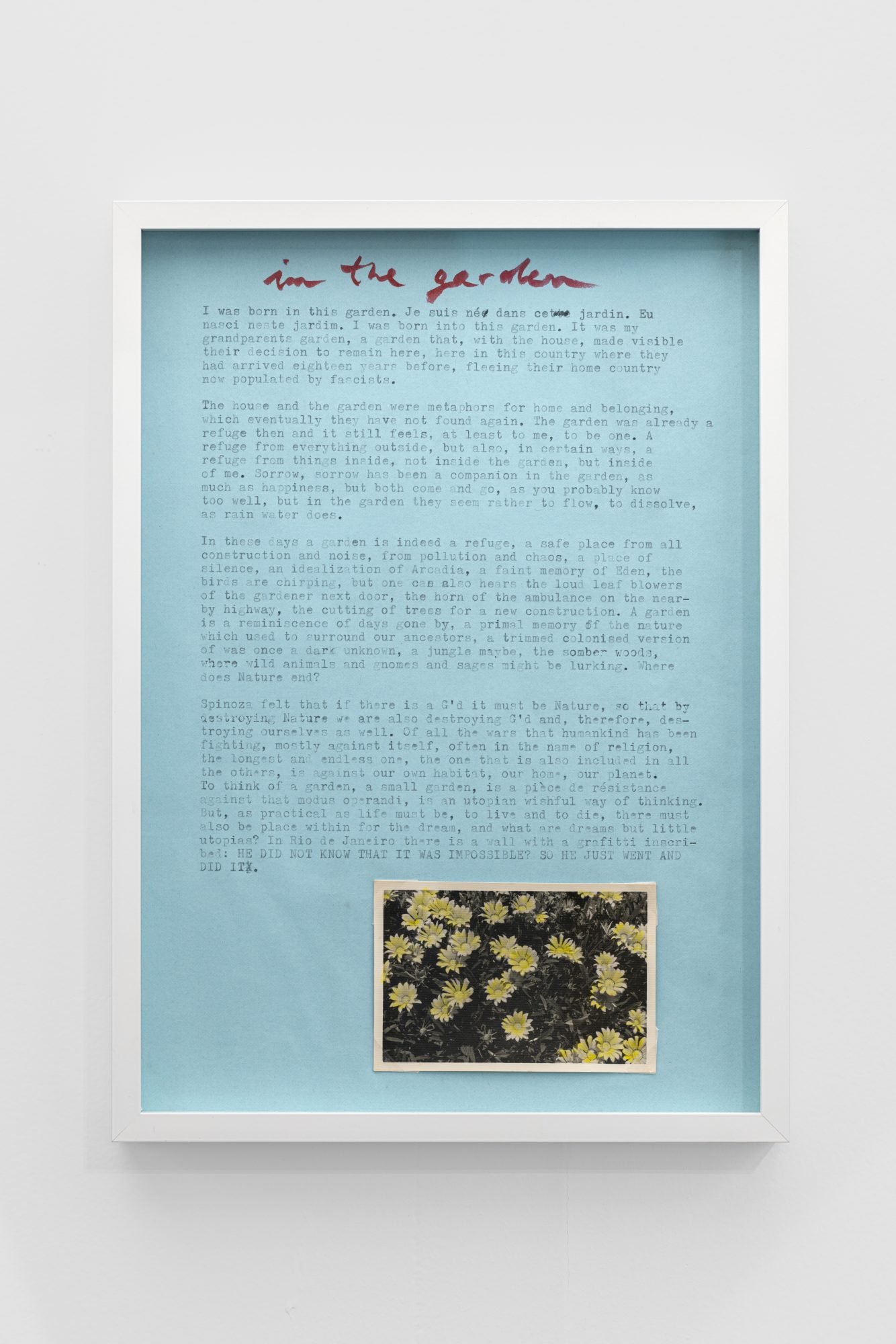 Daniel Blaufuks, Untitled (Jardim Cinema), 2024. Collage on Canson paper (photograph, ink, various clippings). 22 x 31 x 3 cm (framed). Unique