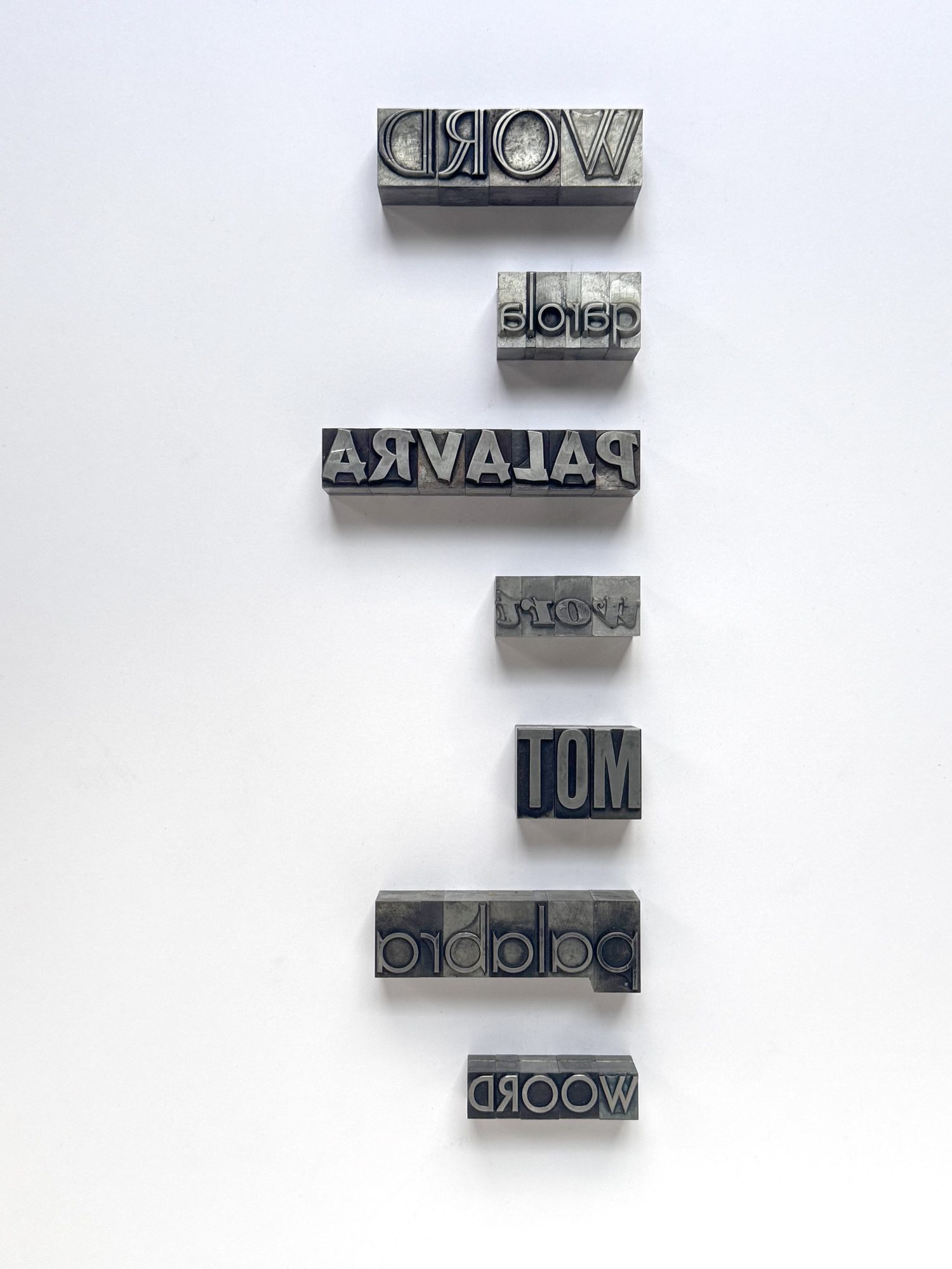 Ignasi Aballí, Words, 2026. Lead letters. 30 x 10 x 1,5 cm. Unique.
&nbsp;
&nbsp;
&nbsp;
