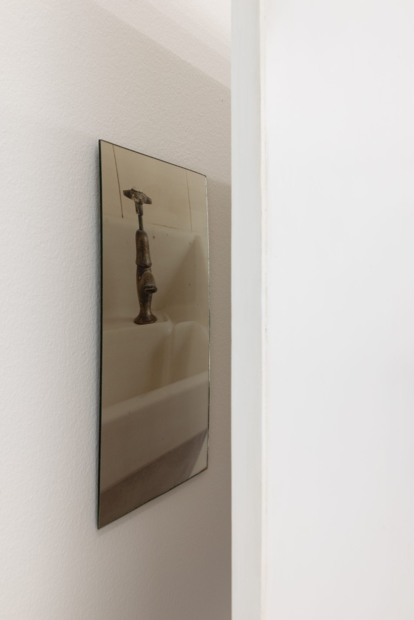 Ana Vieira, Close Up (15), 2004. White panel, photograph, mirrors, and metal cables
