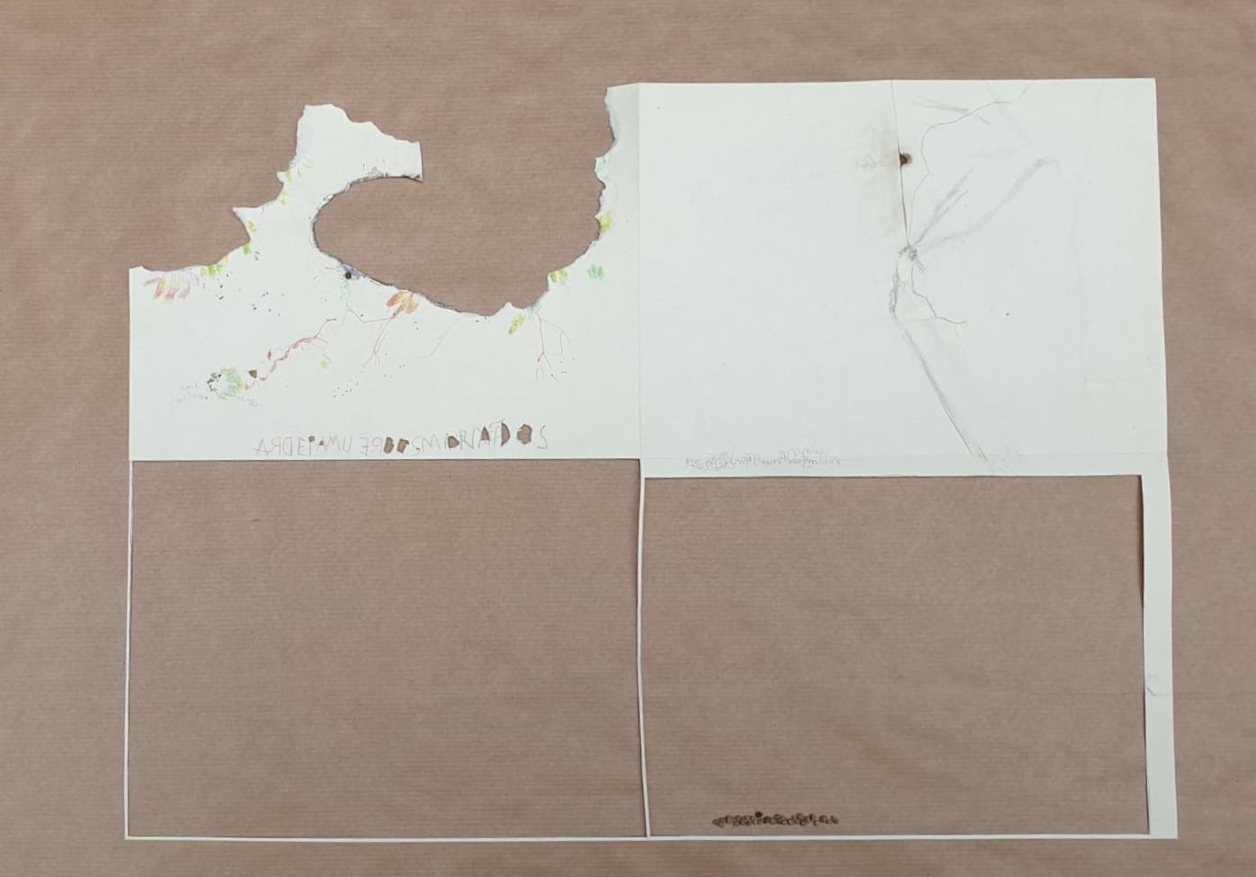 Armanda Duarte, um dia, dois lugares, 2021. paper, coloured pencils, graphite, earth, tiny stones. 34 x 45 cm. Unique
