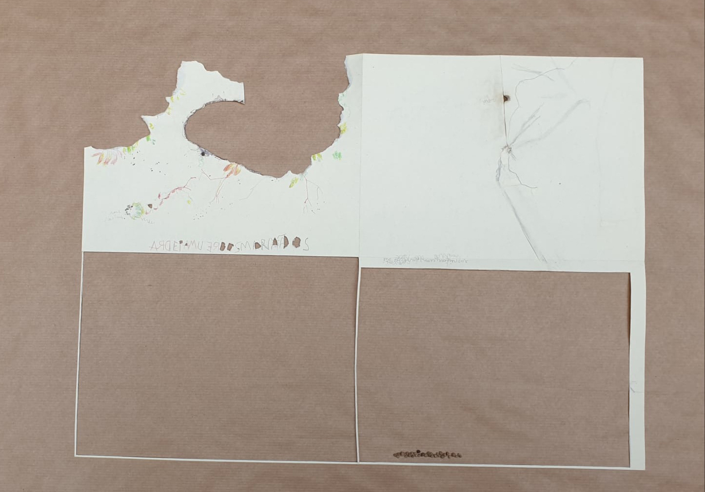 Armanda Duarte, um dia, dois lugares, 2021. paper, coloured pencils, graphite, earth, tiny stones. 34 x 45 cm. Unique
