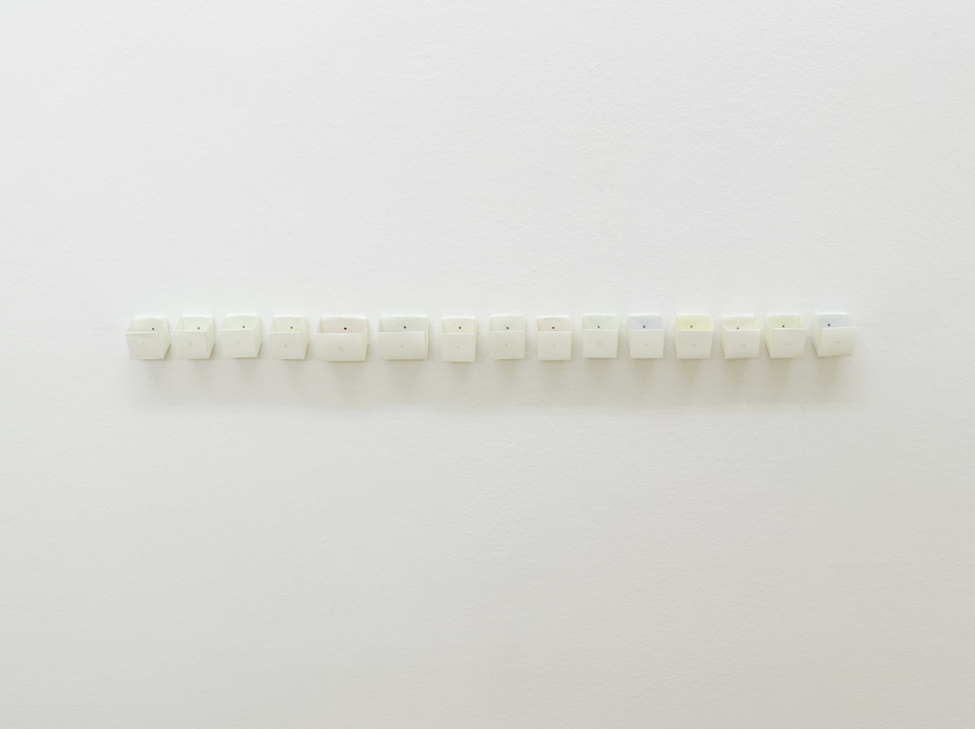 Armanda Duarte, menos quinze (princípio ou origem), 2008. 15 drawings constructed from each of 15 mosaics in a manual process of expanding to the limits of the page. paper graphite pencil-of-color glass.22.6 x 22.6 cm
