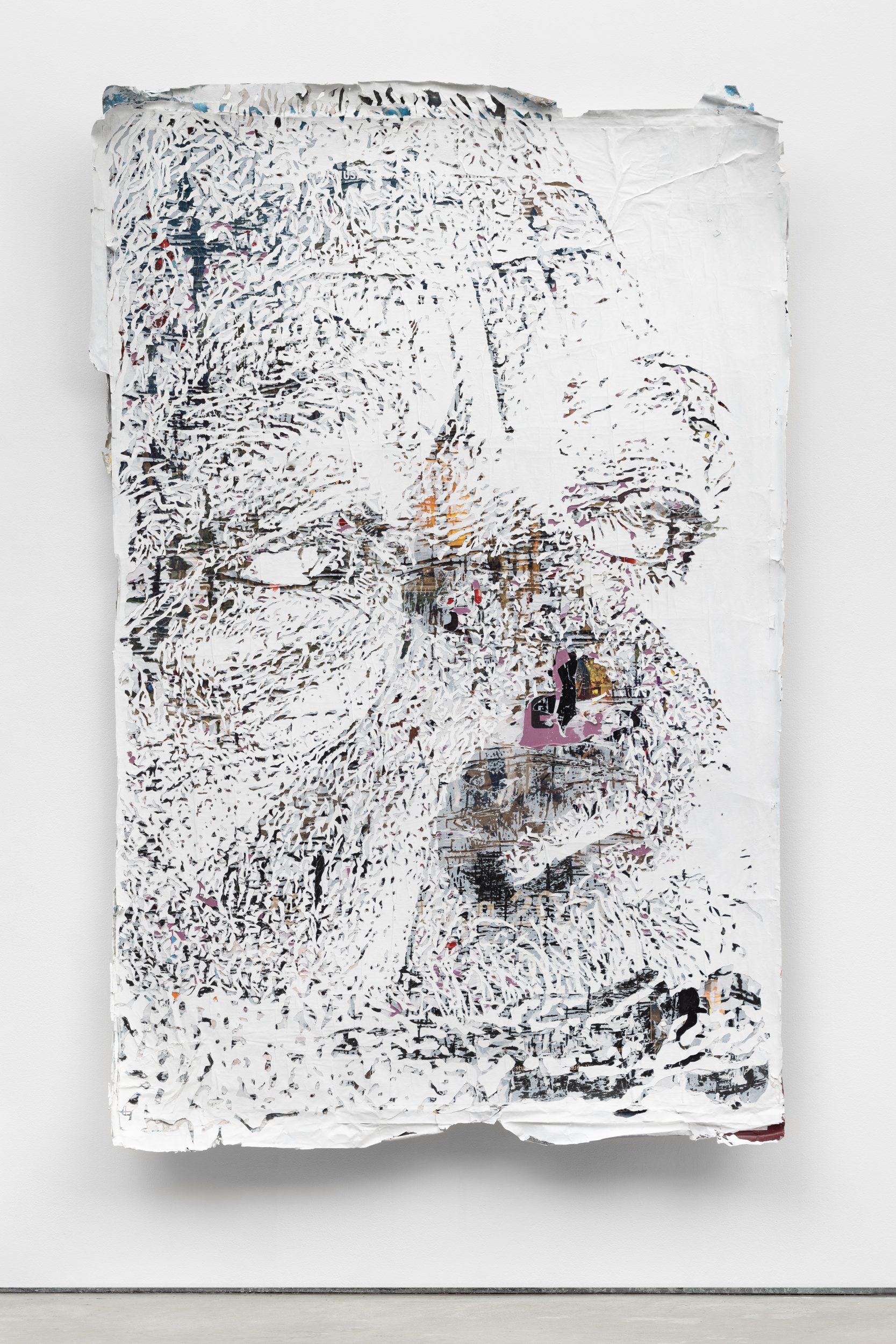 Alexandre Farto aka Vhils, Scrape Series #21, 2023. Hand-carved advertising posters. 190 x 125 cm. Unique
