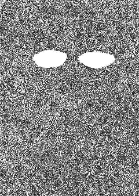 André Romão,  Mask (12), 2022. Ink on paper in plexiglas frame. 31 x 23,5 x 2 cm (framed).Unique
